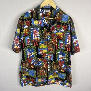 Aloha Republic Men M Hawaiian Christmas Shirt Surfing Santa Made In Hawaii